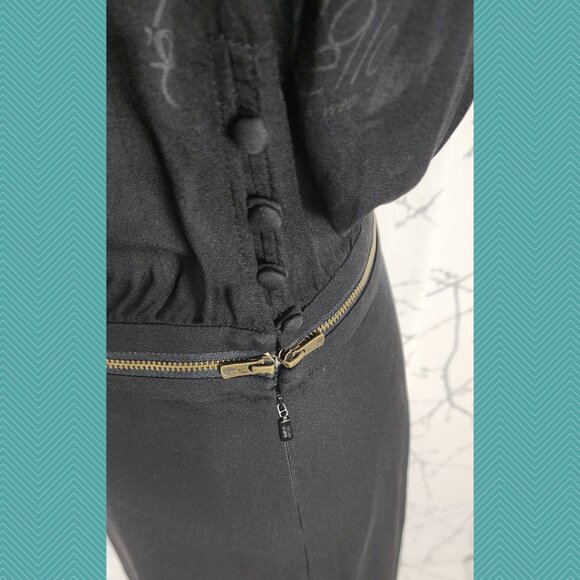 Miss Sixty Black 100% Silk Chiffon Ruffle Sheer Zipper Off Maxi Dress - Picture 4 of 7